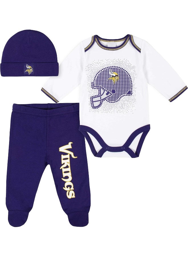 Gerber NFL Baby Boys' 3 Pack Bodysuit Footed Pant and Cap Registry Gift Set  - Image 1