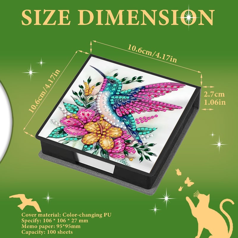 DOTZSO Diamond Art Kits for Adults Sticky Note Holder, Diamond Painting Notes Box Diamond Dots Decoration Gem Arts and Diamond Office Desk Supplies Contains 160 Sheets of Paper Hummingbird - Image 2