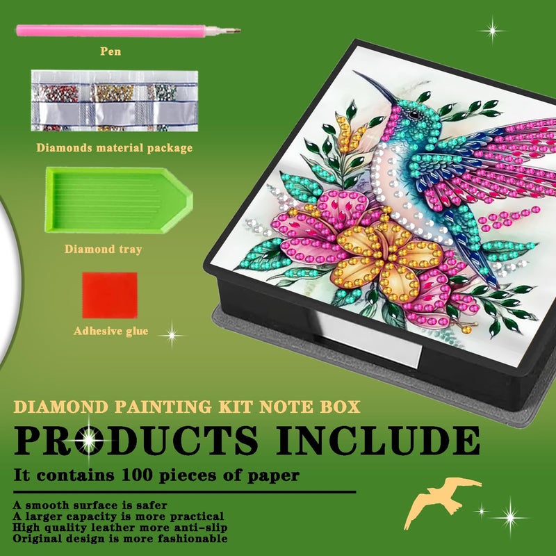 DOTZSO Diamond Art Kits for Adults Sticky Note Holder, Diamond Painting Notes Box Diamond Dots Decoration Gem Arts and Diamond Office Desk Supplies Contains 160 Sheets of Paper Hummingbird - Image 3