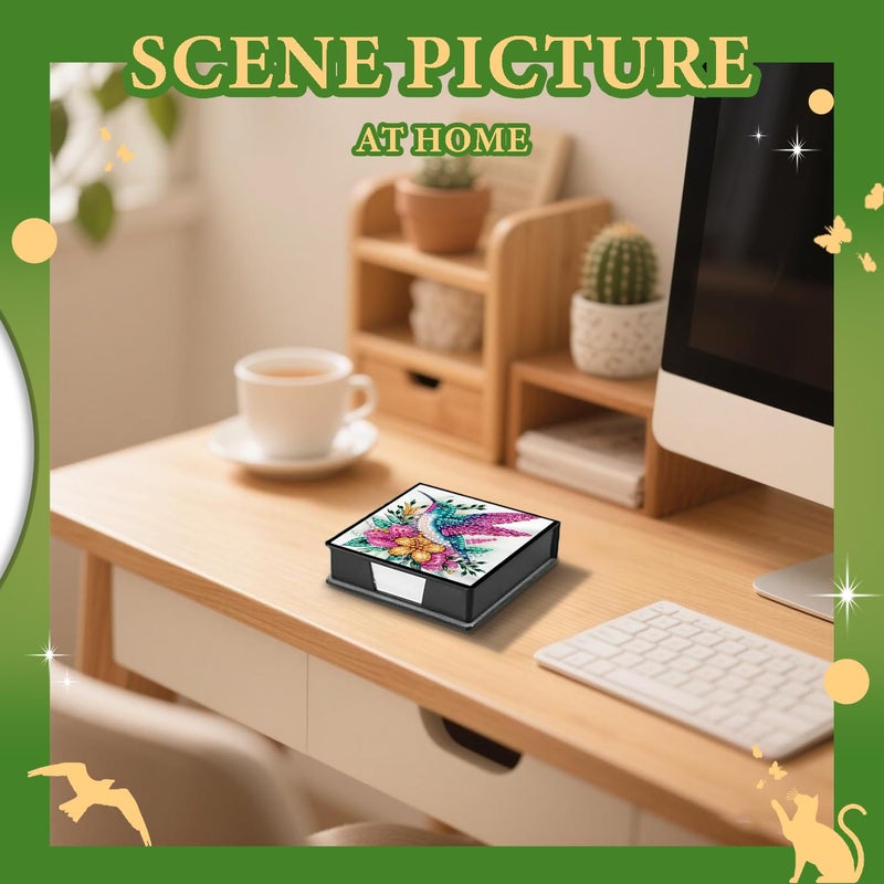 DOTZSO Diamond Art Kits for Adults Sticky Note Holder, Diamond Painting Notes Box Diamond Dots Decoration Gem Arts and Diamond Office Desk Supplies Contains 160 Sheets of Paper Hummingbird - Image 5