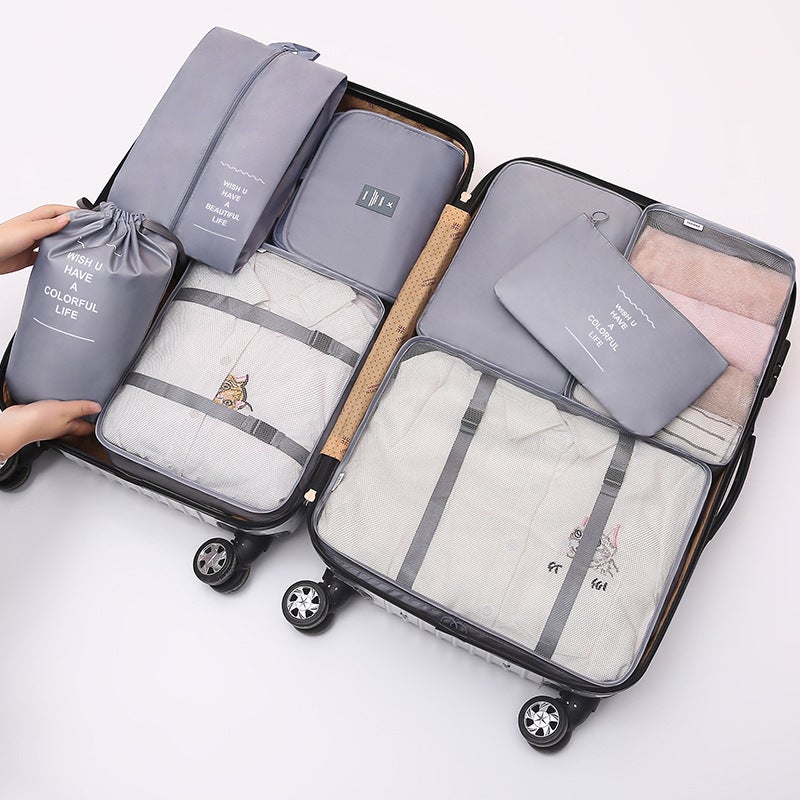 Travel storage bag suit luggage packing bag 8 pieces suit travel clothing packing storage bag 8 pieces setNew eight-piece set Gray New eight-piece set Gray