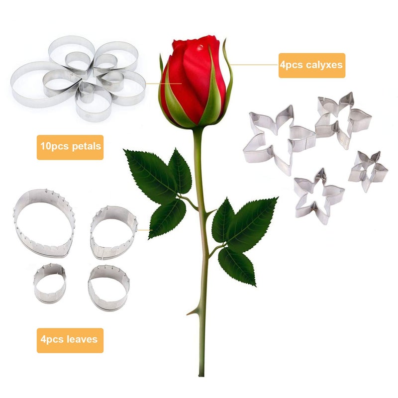 BPNHNA 18pcs Gumpaste Flower Mold Austin Rose Petal Calyx Leaf Cutter Set Sugarcraft Fondant Modelling Tools for Cake Decorating, Chocolate, Soap, Gum paste - Image 2