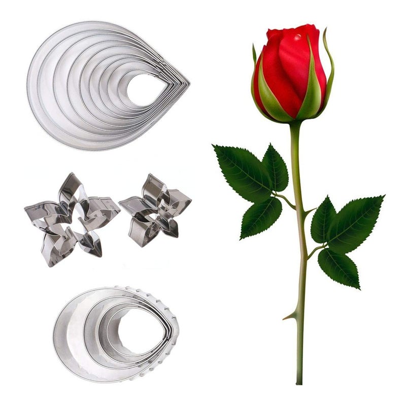 BPNHNA 18pcs Gumpaste Flower Mold Austin Rose Petal Calyx Leaf Cutter Set Sugarcraft Fondant Modelling Tools for Cake Decorating, Chocolate, Soap, Gum paste - Image 1