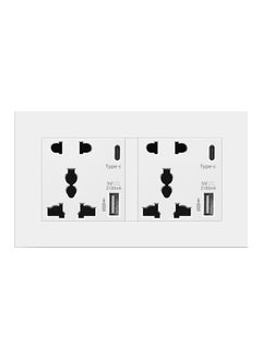 SJet Universal Dual Wall Socket with Dual Type C and USB, QC Charging Electric Power Wall Socket Outlet, For Home and Office, White  - Image 1