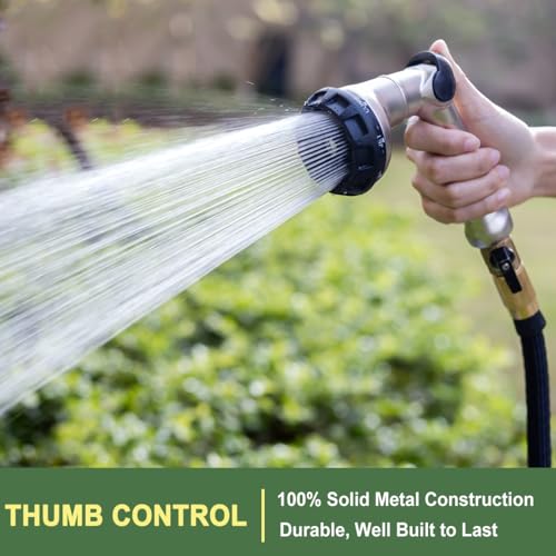 FANHAO Professional Heavy Duty Garden Hose Nozzle, 100% Metal Thumb Control Water Hose Sprayer with 8 Spray Patterns, High Pressure Water Nozzle for Lawn & Plant Watering, Car & Pet Washing - Image 2