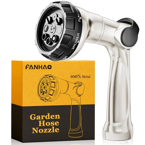 FANHAO Professional Heavy Duty Garden Hose Nozzle, 100% Metal Thumb Control Water Hose Sprayer with 8 Spray Patterns, High Pressure Water Nozzle for Lawn & Plant Watering, Car & Pet Washing - Image 1