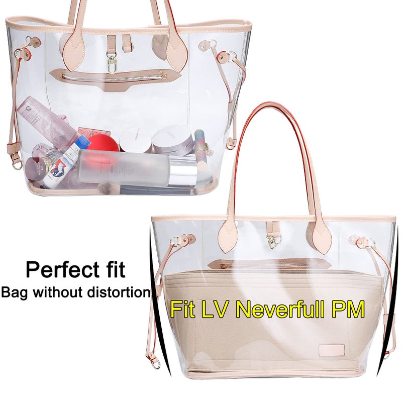 Doxo Purse Organizer Insert, Felt Bag Tote Fit L Speedy 30 Neverfull PM & Base Shaper 2pc Set (Medium-Beige-Combination) - Image 2