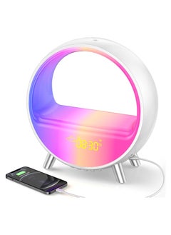 Wireless Charging White Noise Alarm Clock Bluetooth Speaker Sound Machine Night Light Sleep Machine for Adults Sunrise Alarm Clock Compatible with Alexa