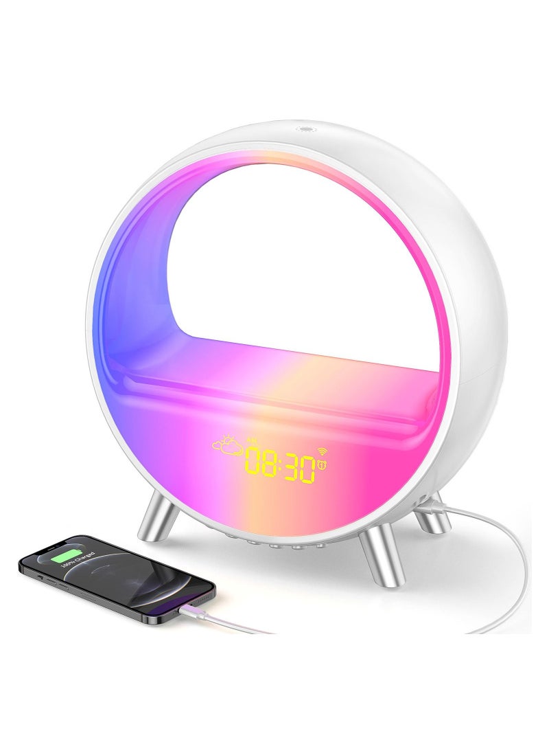 Generic - Wireless Charging White Noise Alarm Clock Bluetooth Speaker Sound Machine Night Light Sleep Machine for Adults Sunrise Alarm Clock Compatible with Alexa - Image 1