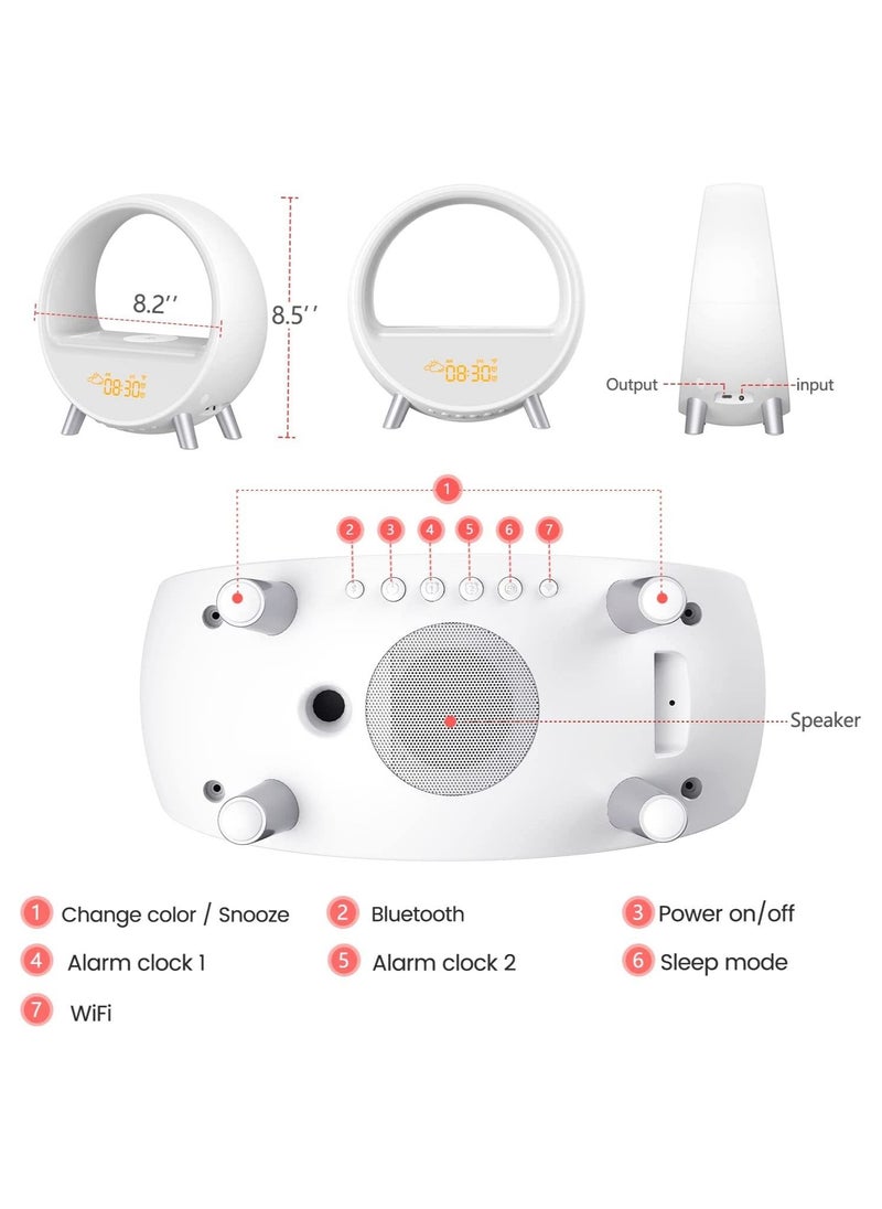 Generic - Wireless Charging White Noise Alarm Clock Bluetooth Speaker Sound Machine Night Light Sleep Machine for Adults Sunrise Alarm Clock Compatible with Alexa - Image 1