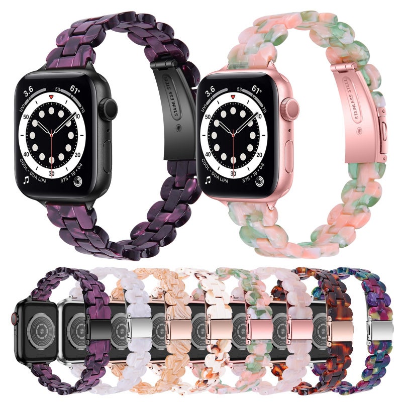 Oval Resin Watch Band For Apple Watch Series 9&8&7 41mm / SE 3&SE 2&6&SE&5&4 40mm / 3&2&1 38mm(Tortoiseshell)