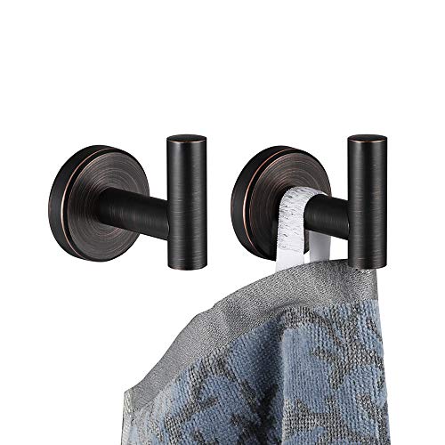 JQK Bathroom Towel Hook Oil Rubbed Bronze 304 Stainless Steel 08mm Coat Robe Clothes Hook for Bathroom Kitchen Garage Wall Mounted Pack of 2 TH100ORBP2