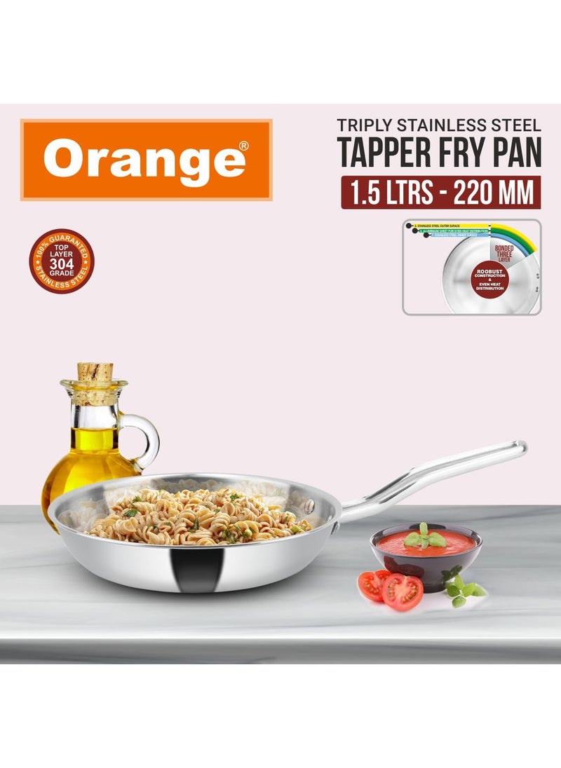 Orange Orange Triply Stainless Steel Cookware 4 Pc Combo Set | 1Pc Deep Kadai(24cm/3Ltr), 1Pc Fry Pan(22cm/1.5Ltr), 1Pc Sauce Pan((14cm/1.8ltr) with 1Pc Sturdy Glass Lid | Induction Friendly | Silver  - Image 5