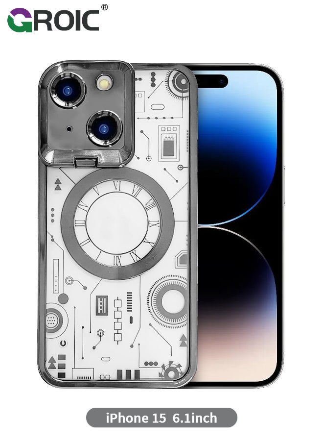 GROIC - Case for iPhone 15 6.1 Inch with Built-in Camera Stand, Compatible with MagSafe, Camera Ring Stand Magnetic Phone Case for iPhone 15 Shockproof Transparent Phone Cover - Image 1