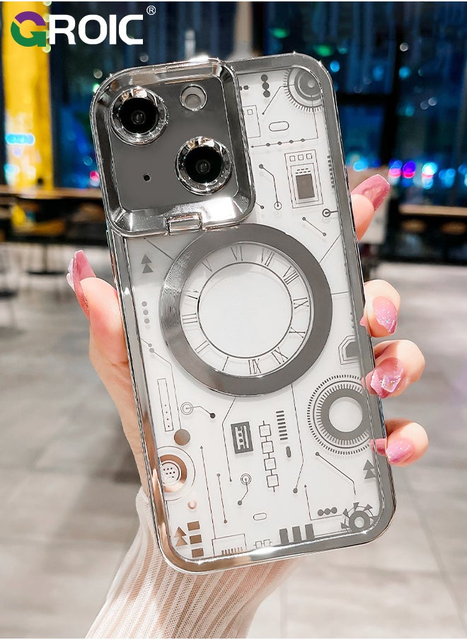 GROIC - Case for iPhone 15 6.1 Inch with Built-in Camera Stand, Compatible with MagSafe, Camera Ring Stand Magnetic Phone Case for iPhone 15 Shockproof Transparent Phone Cover - Image 1