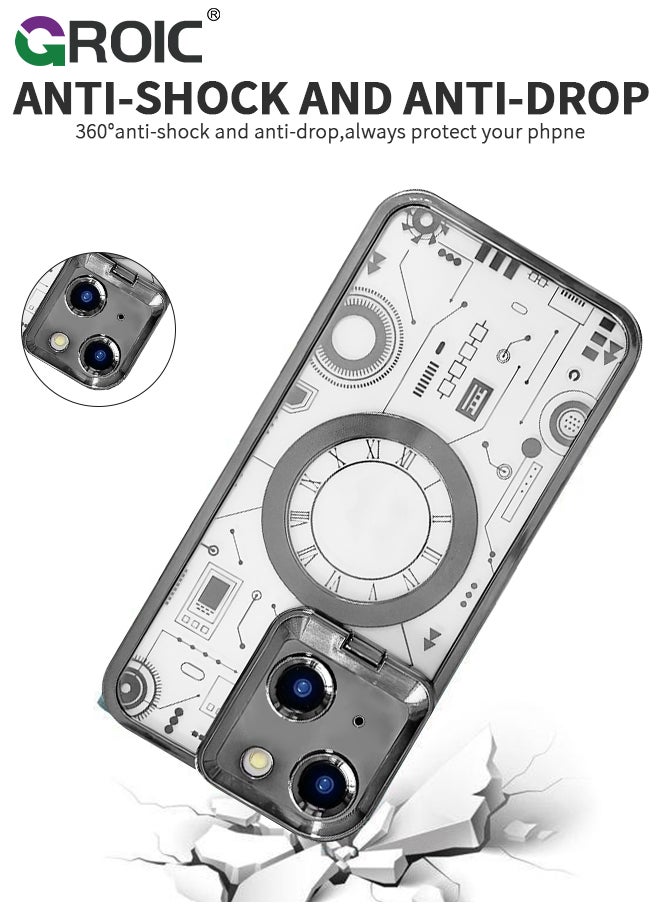 GROIC - Case for iPhone 15 6.1 Inch with Built-in Camera Stand, Compatible with MagSafe, Camera Ring Stand Magnetic Phone Case for iPhone 15 Shockproof Transparent Phone Cover - Image 1