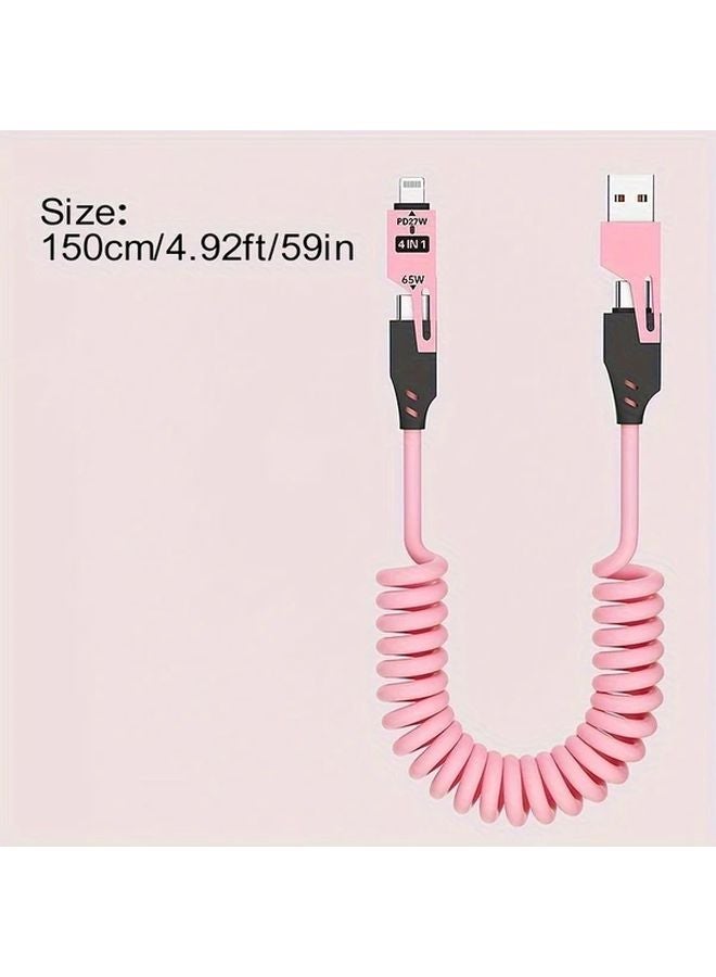 قطعتان 4 في 1 كابل شحن سريع أزرق قابلسحب USB C بقوة 50-80 واط لأجهزة آيفون وهواوي وسامسونج - Image 3