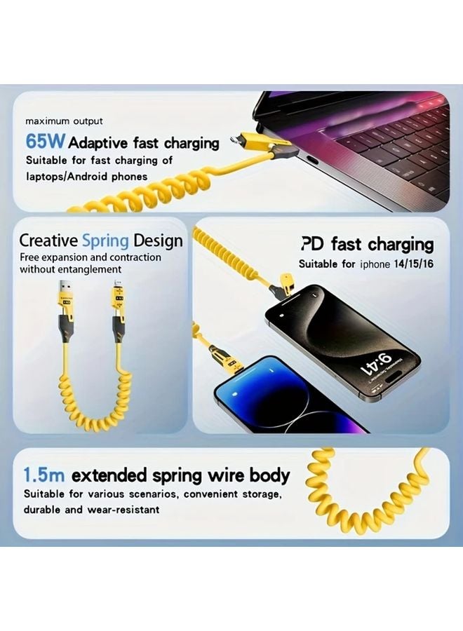 قطعتان 4 في 1 كابل شحن سريع أزرق قابلسحب USB C بقوة 50-80 واط لأجهزة آيفون وهواوي وسامسونج - Image 4