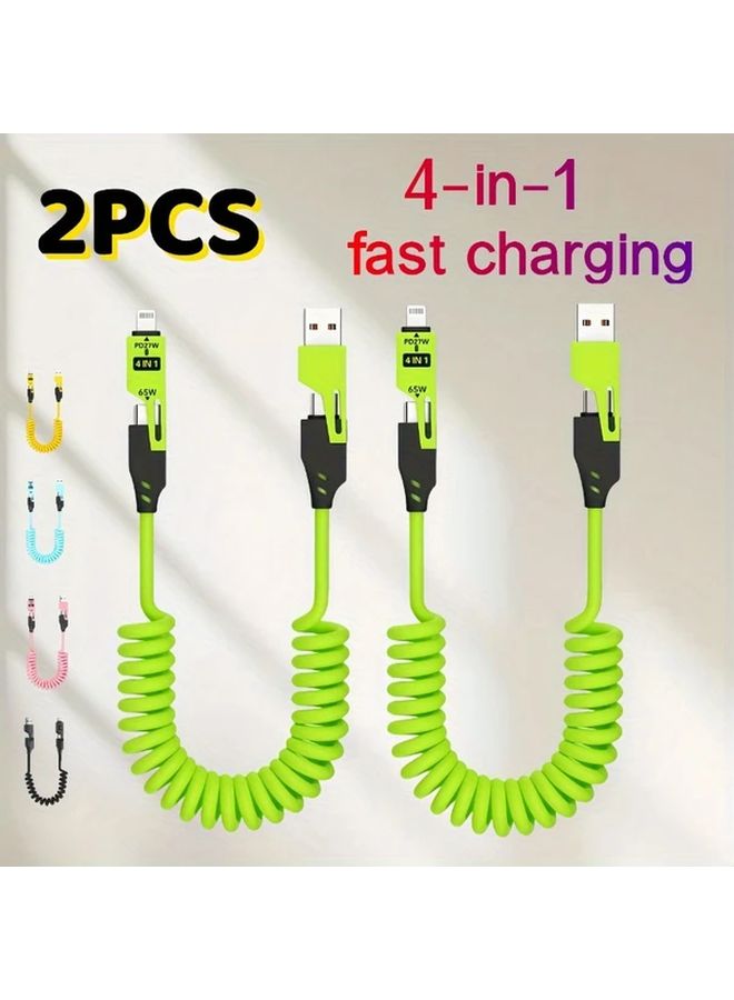 قطعتان 4 في 1 كابل شحن سريع أزرق قابلسحب USB C بقوة 50-80 واط لأجهزة آيفون وهواوي وسامسونج - Image 2