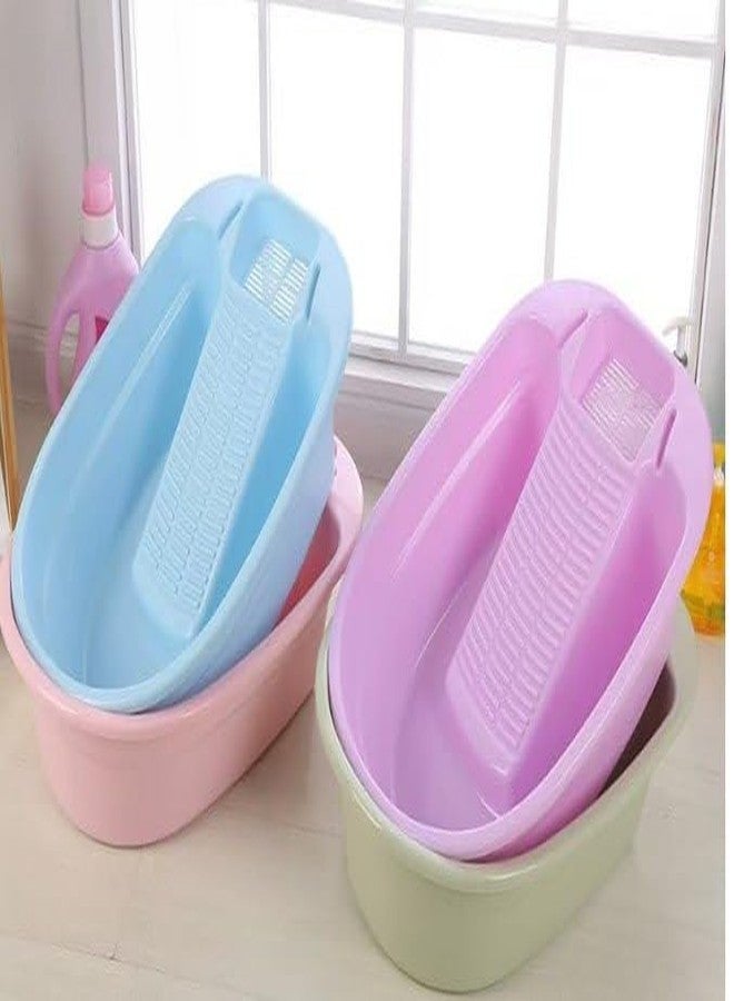 ISTORE Plastic Washtub with Integrated Washboard Basin for Laundry, Clothes, T-Shirts, Pants, Hand Wash, Home & Garden, Vintage Style, Portable Laundry Tub for Hand Washing Clothes, 1 pcs - Image 1