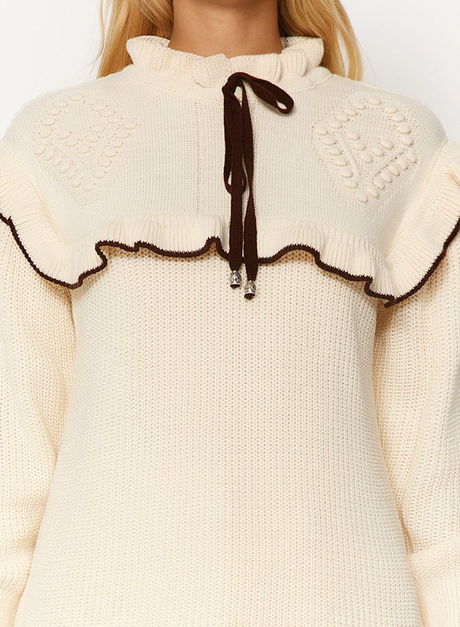 trendyol Cream Black Piping Knitted Sweater TCTAW24AK00171 - Image 4