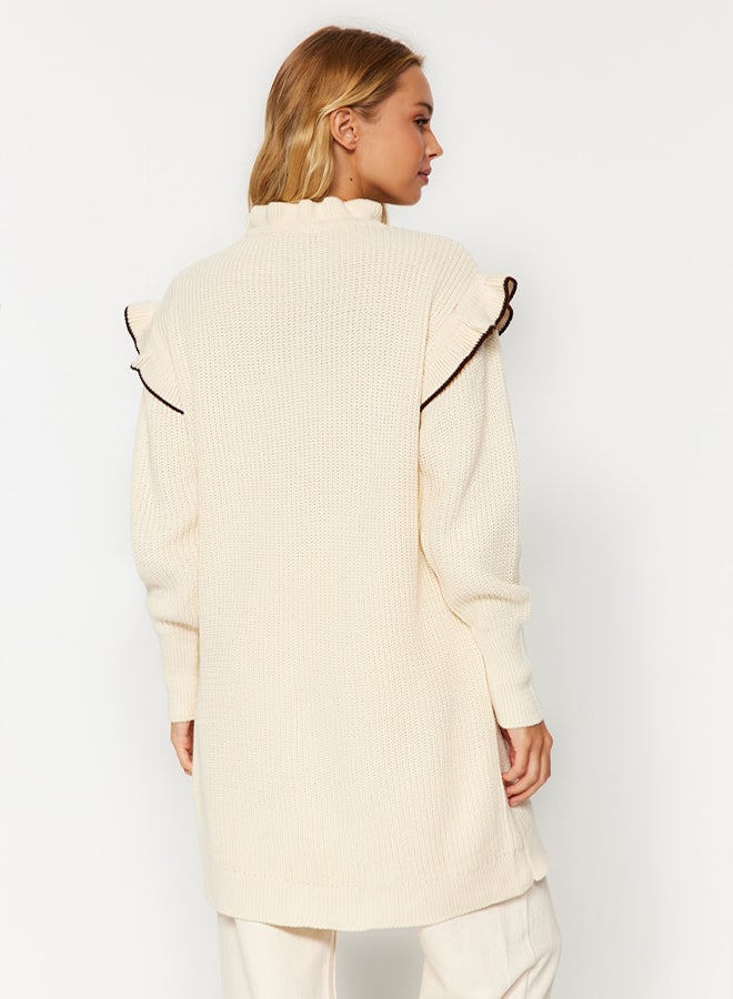 trendyol Cream Black Piping Knitted Sweater TCTAW24AK00171 - Image 5