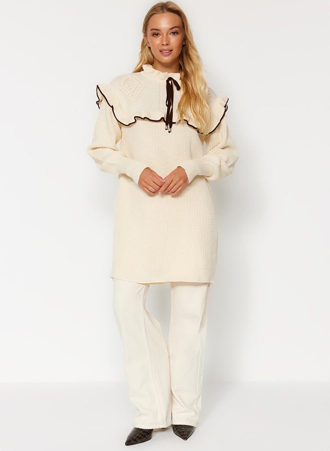 trendyol Cream Black Piping Knitted Sweater TCTAW24AK00171 - Image 3