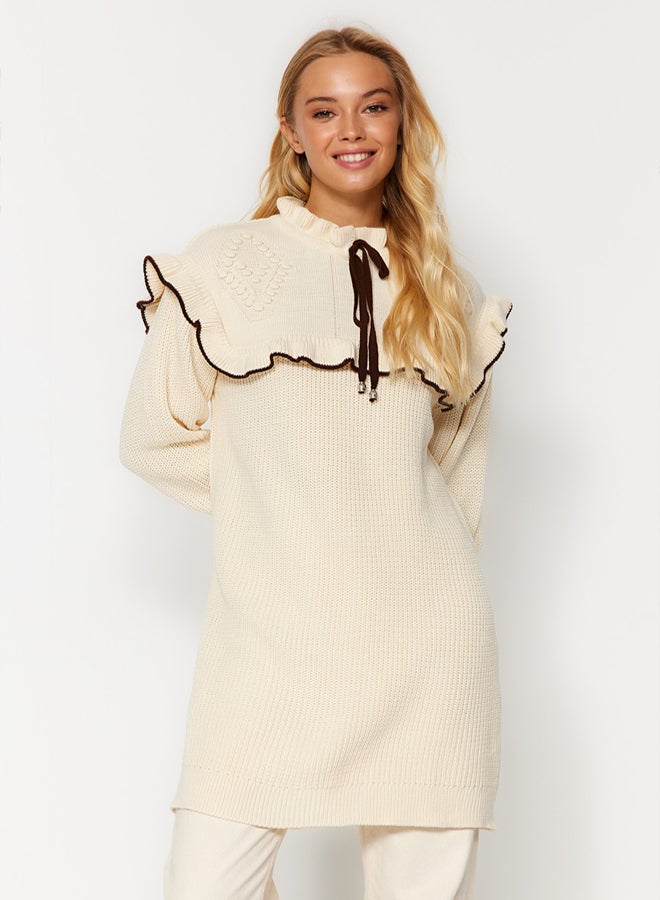 trendyol Cream Black Piping Knitted Sweater TCTAW24AK00171 - Image 2