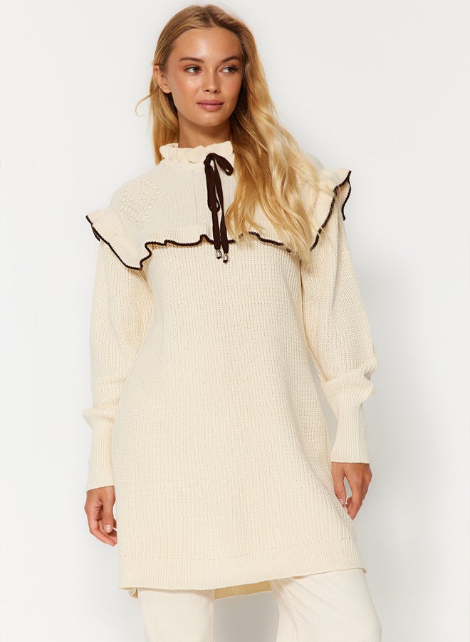 trendyol Cream Black Piping Knitted Sweater TCTAW24AK00171 - Image 1