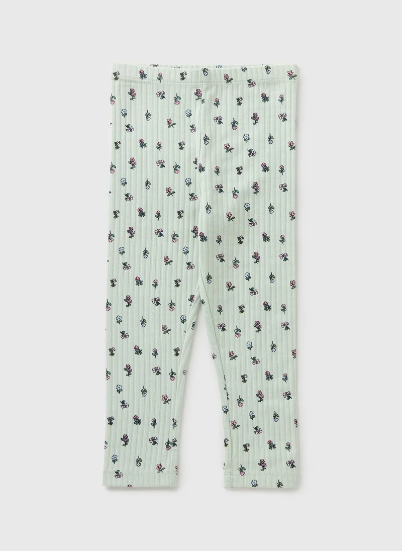 Matalan Girls Sage Floral Ribbed Leggings