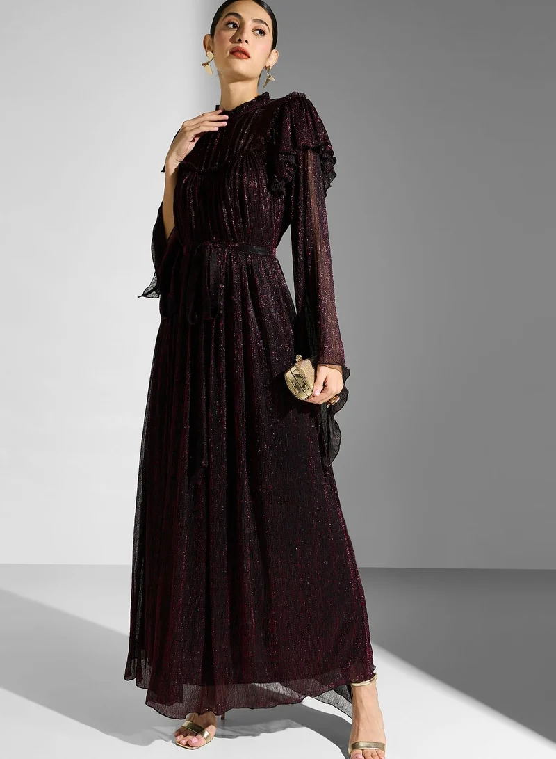 Golden Apple Bow Detail Bell Sleeve Dress