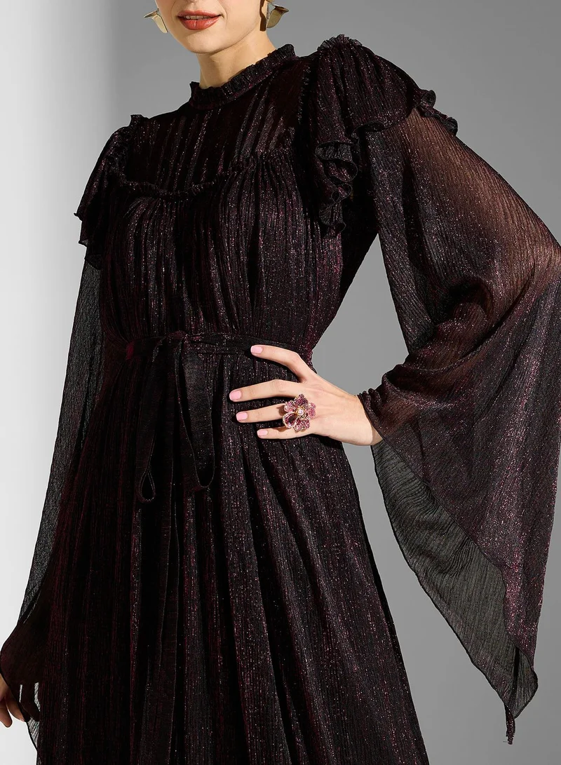 Golden Apple Bow Detail Bell Sleeve Dress