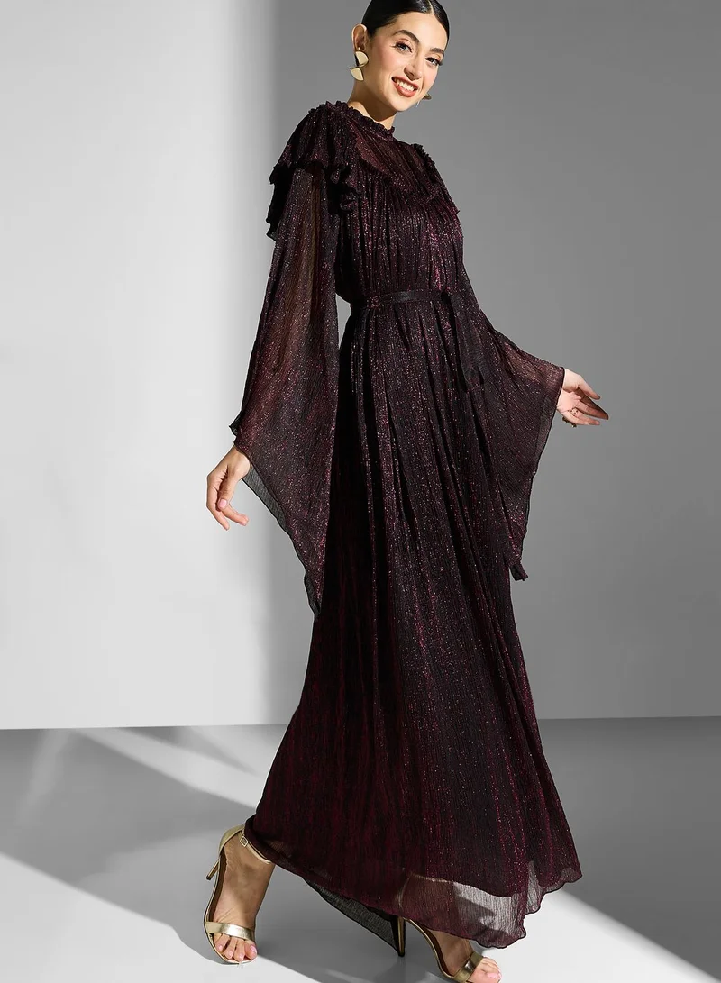 Golden Apple Bow Detail Bell Sleeve Dress