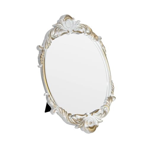 Tstarer Vintage Vanity Makeup Mirror,Decorative Baroque Table Standing Mirror (White) - Image 1