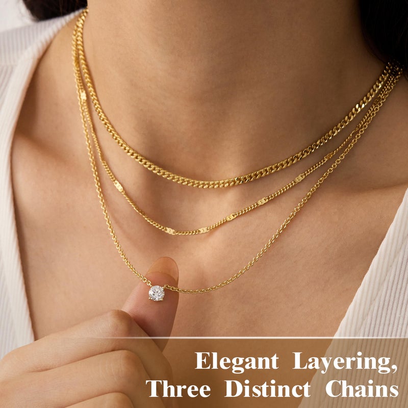 WomenGifts Layered Gold Necklaces for Women, 14K Gold Plated Dainty Cute Pendant Necklace Jewelry Set, Chunky Stackable Cuban Chain Choker Collar, Trendy Waterproof Non Tarnish Jewelry Gift - Image 3