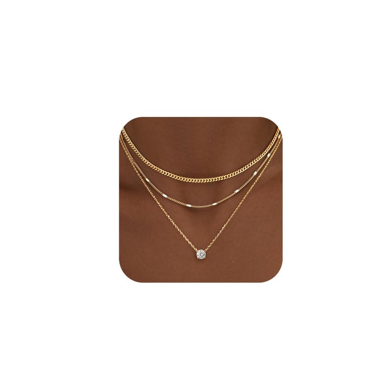WomenGifts Layered Gold Necklaces for Women, 14K Gold Plated Dainty Cute Pendant Necklace Jewelry Set, Chunky Stackable Cuban Chain Choker Collar, Trendy Waterproof Non Tarnish Jewelry Gift - Image 1