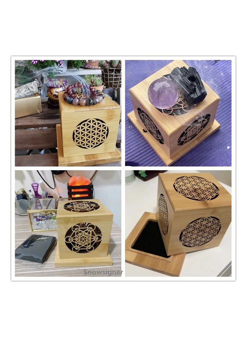 ارواق زهرة الحياة مبخرة جوفاء برج الخيزران حكيم البخور صندوق خشب الصندل البخور قاعدة لوحة ديكور غرفة مكتب المنزل - Image 3