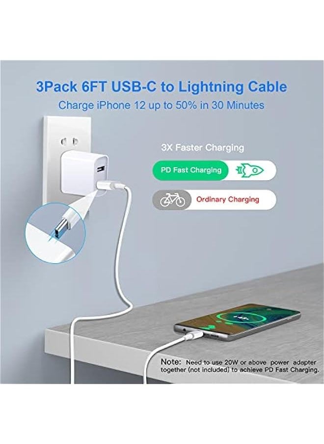 USB C to Lightning Cable 【MFi Certified】 3Pack 6FT iPhone Fast Charger Cable Power Delivery Type C Charging Cord Compatible with iPhone 14 13 13 Pro Max 12 12 Pro Max 11 XS XR X 8 iPad,White