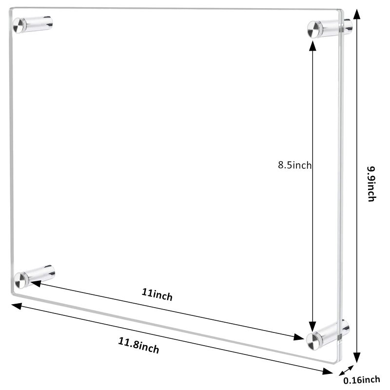 Ludery 8.5x11 Clear Wall Wall Mount عائم إطار صورة بدون إطار لجدار صورة إطار صورة للحصول على شهادة فنية - Image 2