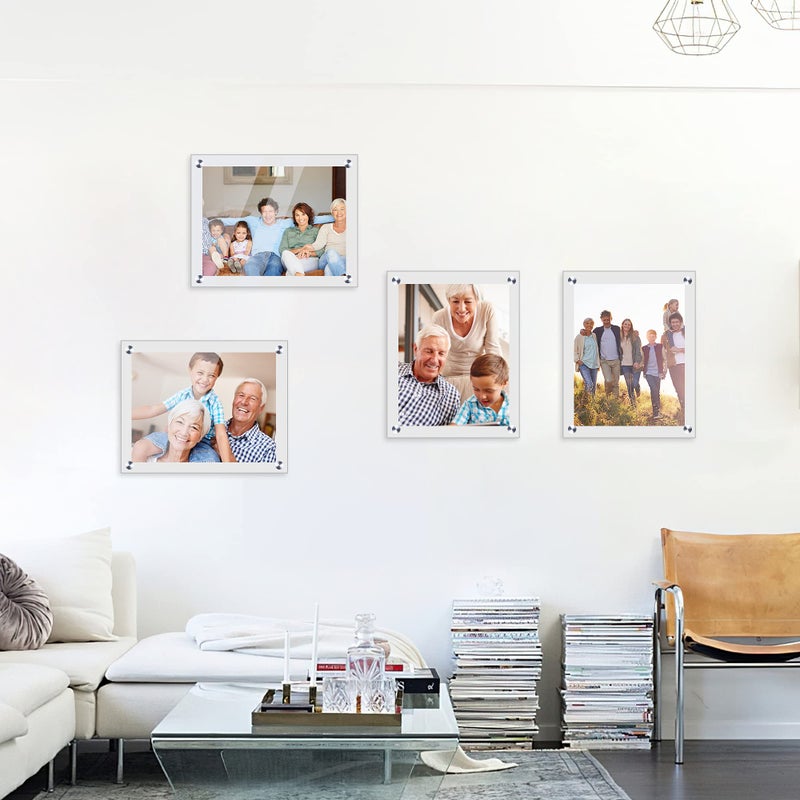 Ludery 8.5x11 Clear Wall Wall Mount عائم إطار صورة بدون إطار لجدار صورة إطار صورة للحصول على شهادة فنية - Image 5