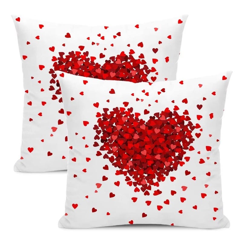 AEIOAE Happy Valentine's Day Pillow Covers 20x20 Inch Set of 2, Red Heart Love Decorative Throw Pillows Farmhouse Cotton Valentines Day Cushion Case Love Gifts for Sofa Couch - Image 1
