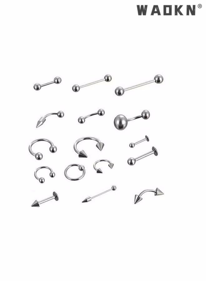 WAOKN Body Piercing Kit,85pcs Body Jewelry Piercing Lot Stainless Steel Nose Horseshoe Lip Tongue Eyebrow Tragus Body Piercing Navel Belly Ring Barbells - Image 5