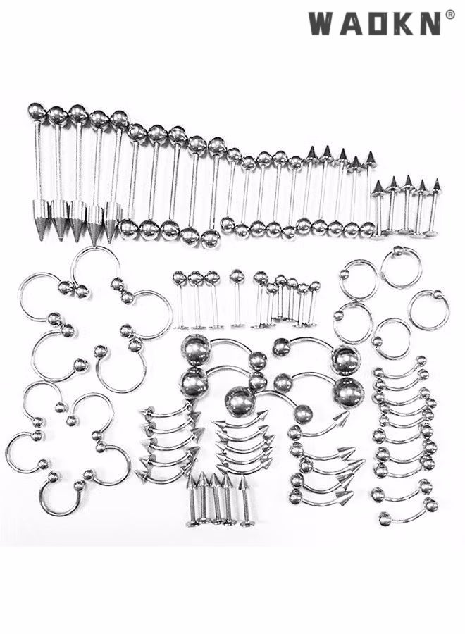 WAOKN Body Piercing Kit,85pcs Body Jewelry Piercing Lot Stainless Steel Nose Horseshoe Lip Tongue Eyebrow Tragus Body Piercing Navel Belly Ring Barbells - Image 4