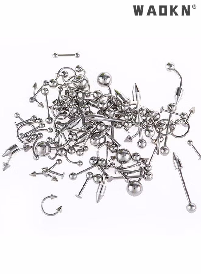 WAOKN Body Piercing Kit,85pcs Body Jewelry Piercing Lot Stainless Steel Nose Horseshoe Lip Tongue Eyebrow Tragus Body Piercing Navel Belly Ring Barbells - Image 3