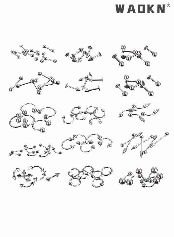 WAOKN Body Piercing Kit,85pcs Body Jewelry Piercing Lot Stainless Steel Nose Horseshoe Lip Tongue Eyebrow Tragus Body Piercing Navel Belly Ring Barbells - Image 2