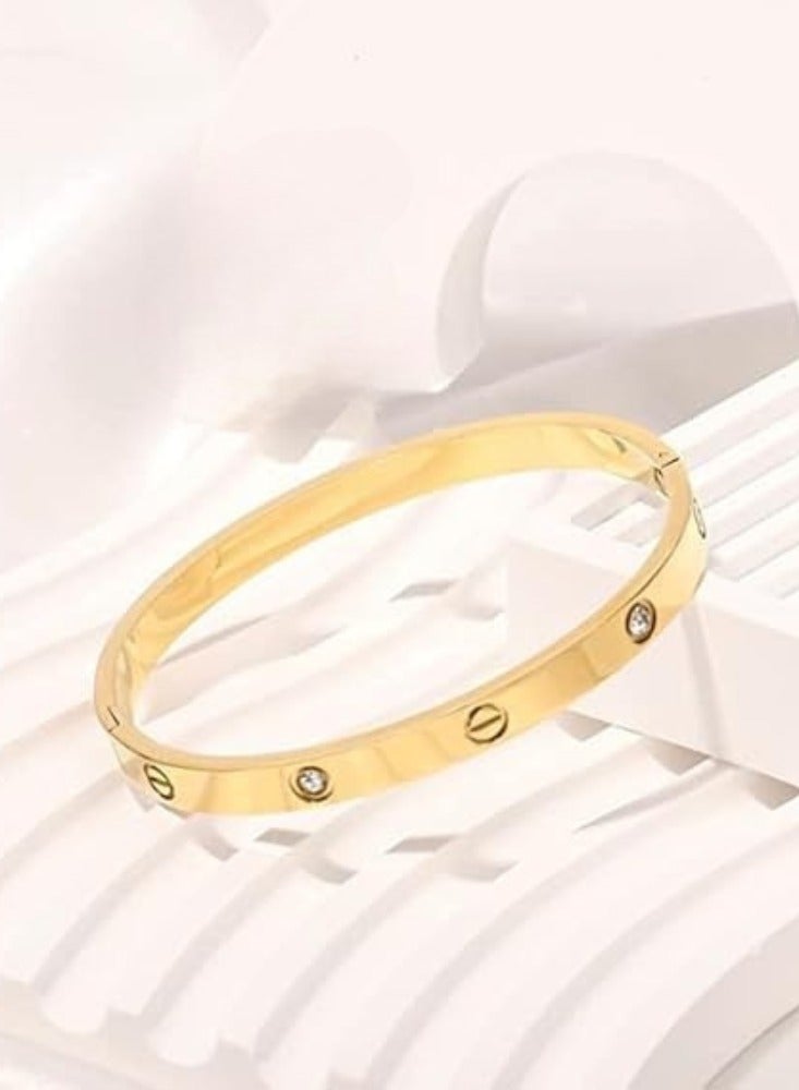 Rwnq Love Bracelet with Cubic Zirconia. Stainless steel, made of cubic zirconia, filled with gold and silver, for teenage girls - Women's Accessory  - Image 1