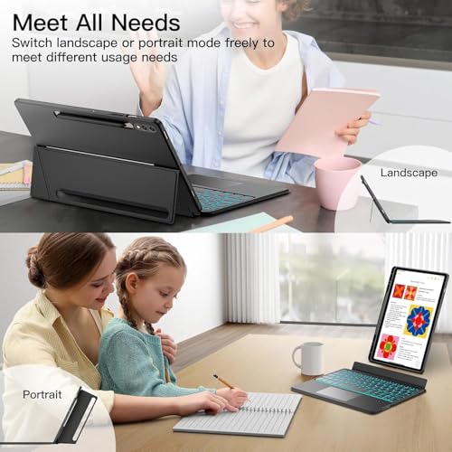 RTSY Kickstand Combo Keyboard case for Samsung S10+/S9+/S9 FE Plus (12.4 Inch) with 7-Colors Backlit, Multi-Touch Trackpad, Dual Orientation, Magnetic Detachable Bluetooth Keyboard Cover, Pen Holder - Image 5