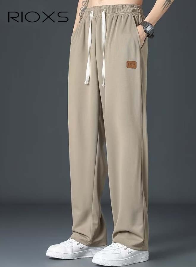 RIOXS Men's Casual Sweatpants,Drawstring Waist Pants With Pockets,Breathable Ice Silk Loose Long Pants,Fashion Straight Leg Pants For Daily Wear - Image 4