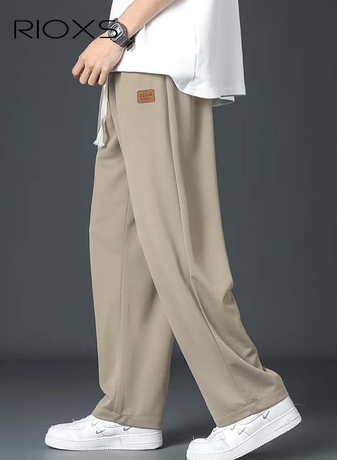RIOXS Men's Casual Sweatpants,Drawstring Waist Pants With Pockets,Breathable Ice Silk Loose Long Pants,Fashion Straight Leg Pants For Daily Wear - Image 3