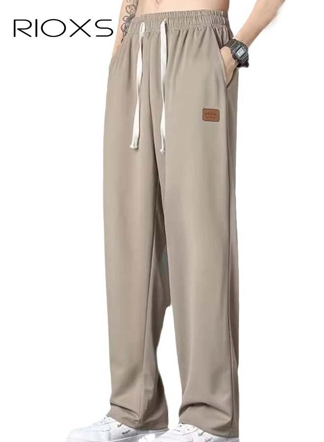 RIOXS Men's Casual Sweatpants,Drawstring Waist Pants With Pockets,Breathable Ice Silk Loose Long Pants,Fashion Straight Leg Pants For Daily Wear - Image 1
